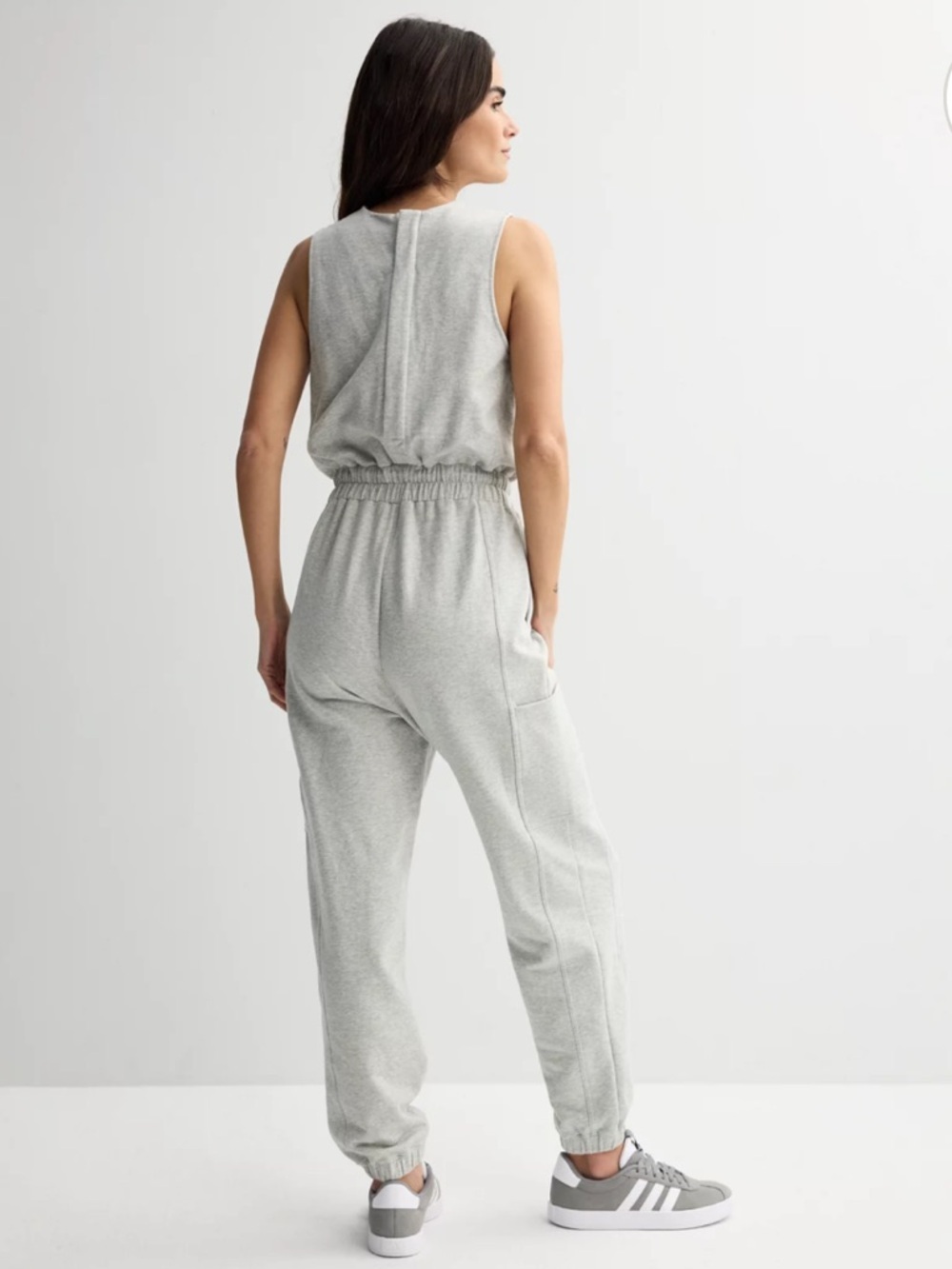 FLX Light Gray Sleeveless Drawstring Jumpsuit Women’s Athleisure Sporty Sz XS - Picture 2 of 14